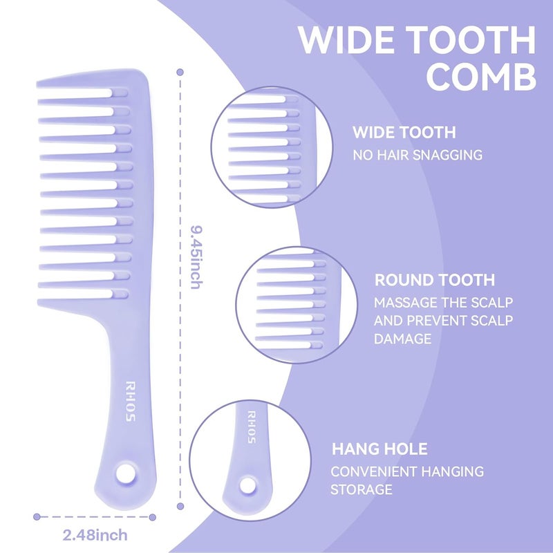 RHOS Hair Comb Set for All Hair Types and Genders - Wide, Fine Rat Tail, and Medium Detangling Combs for Styling (Purple) - Image 2
